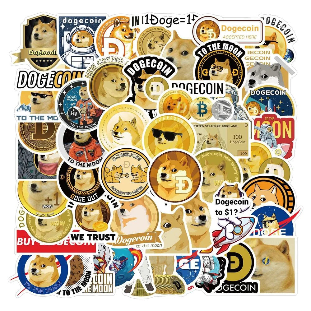 50PCS Dogecoin Stickers Cool Space Astronaut Doge Decal Sticker Toy For DIY Notebook Skateboard Laptop Guitar Helmet Stationery