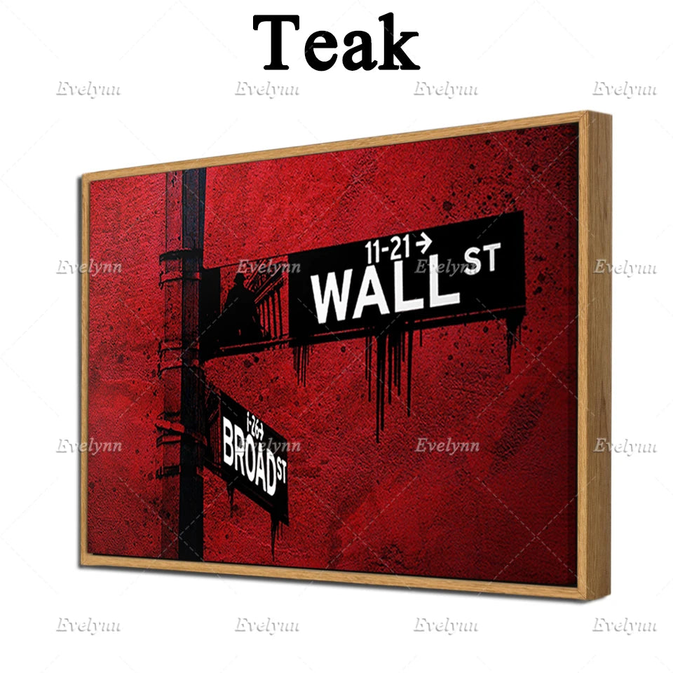 Red Wall St. Canvas Wall Art Poster| Office Decor | Investor,Stock Market,Bitcoin,Crypto,Day Trader | Wall Street Floating Frame