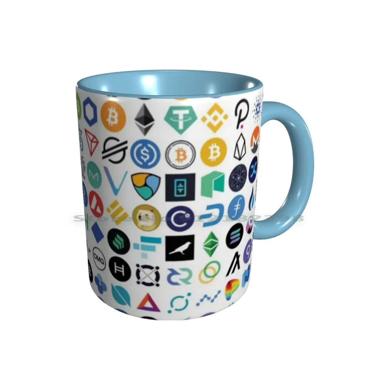 Tazas de cerámica con logotipos de criptomonedas, tazas de café, tazas de té con leche, patrones de criptomonedas, Ethereum, Chainlink, token Defi, Bitcoin, Btc, criptomonedas