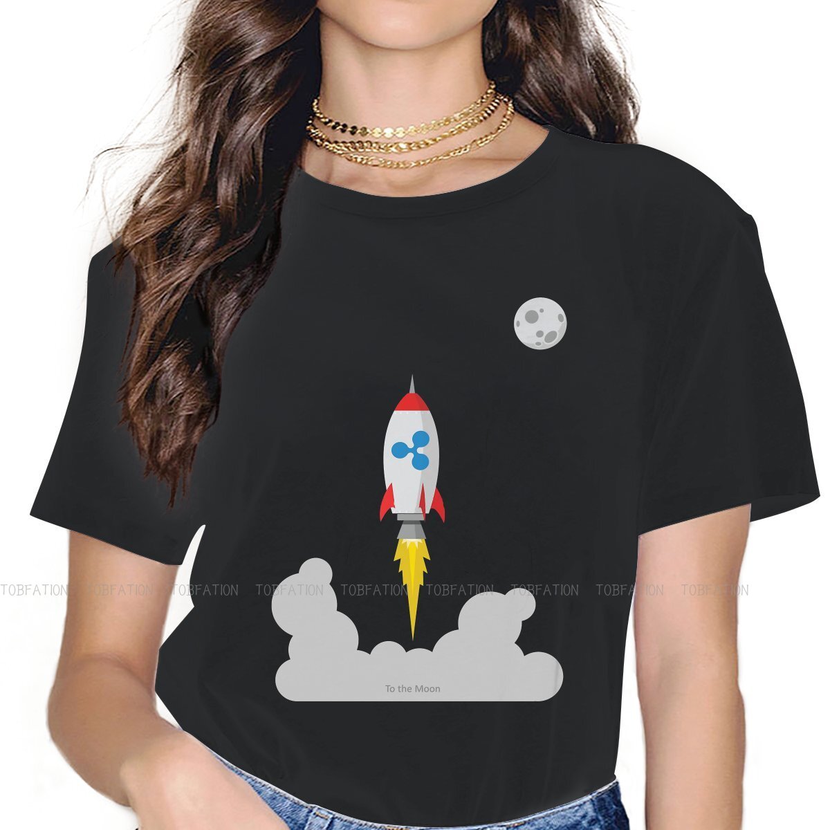 Ripple XRP Rocket Spaceship Femmes T-shirts Crypto Crypto-monnaie Grunge Vintage Vêtements pour femmes Grand coton graphique Streetwear