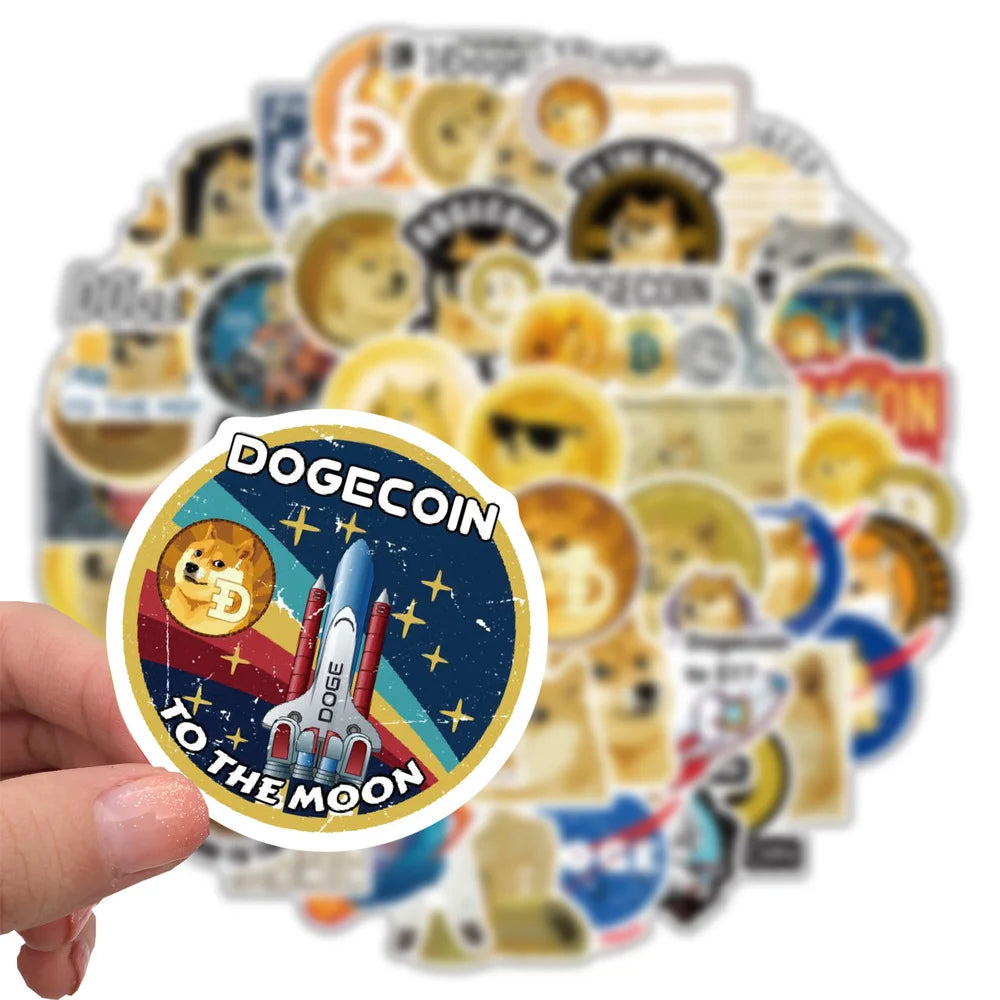 50PCS Dogecoin Stickers Cool Space Astronaut Doge Decal Sticker Toy For DIY Notebook Skateboard Laptop Guitar Helmet Stationery