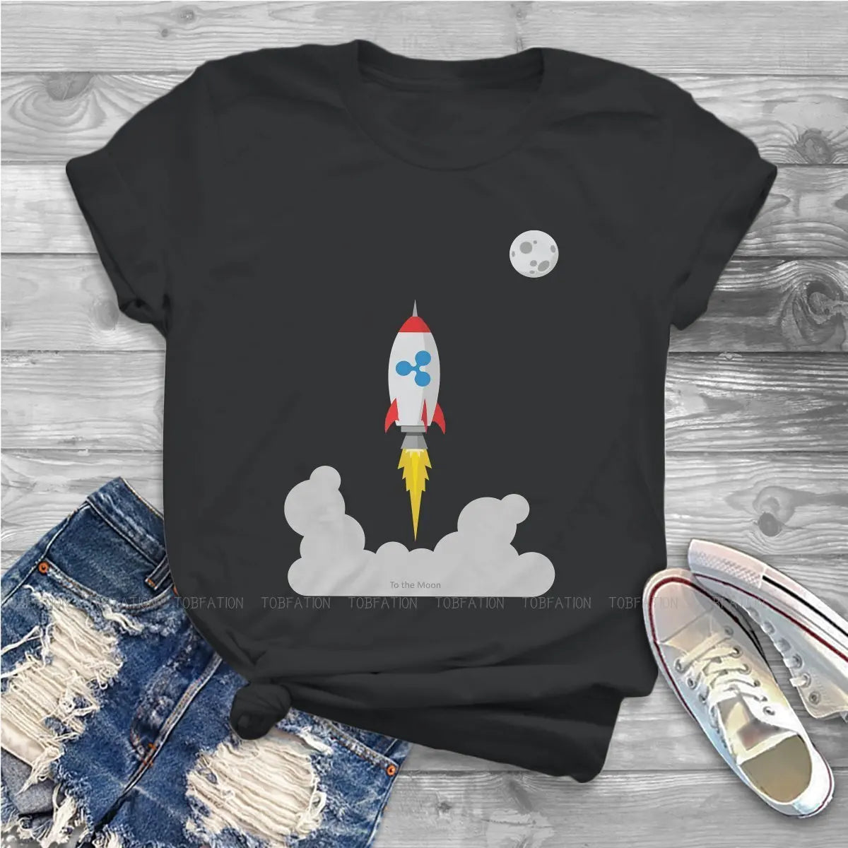 Ripple XRP Rocket Spaceship Femmes T-shirts Crypto Crypto-monnaie Grunge Vintage Vêtements pour femmes Grand coton graphique Streetwear