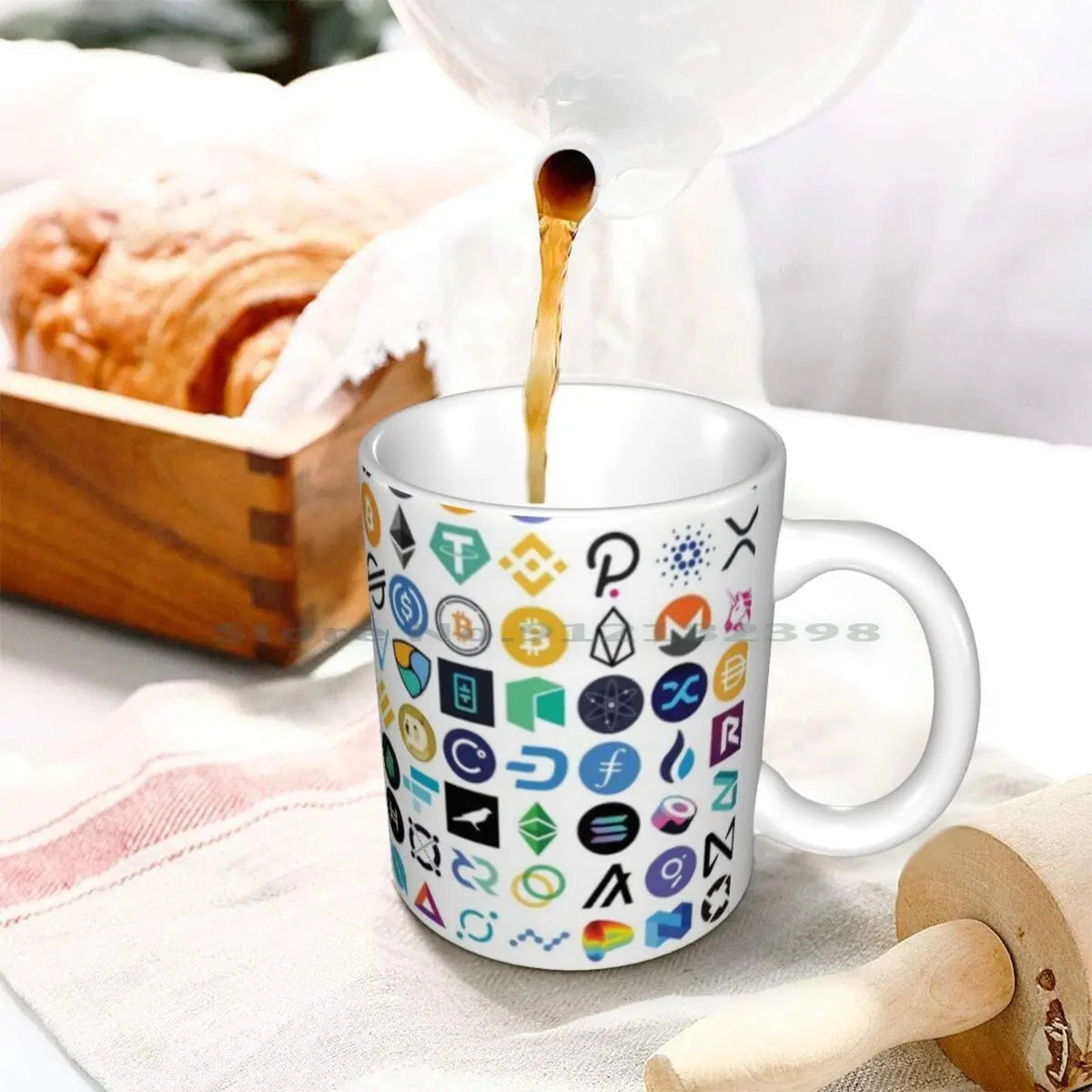 Tasses en céramique avec logos cryptographiques, tasses à café, tasse à thé au lait, motif cryptographique, Eth, Ethereum, Chainlink, Defi, jeton, Bitcoin, Btc, Crypto