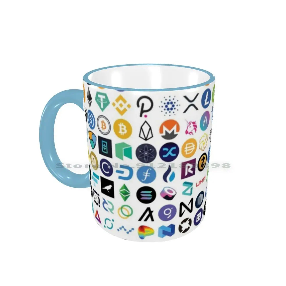 Tasses en céramique avec logos cryptographiques, tasses à café, tasse à thé au lait, motif cryptographique, Eth, Ethereum, Chainlink, Defi, jeton, Bitcoin, Btc, Crypto