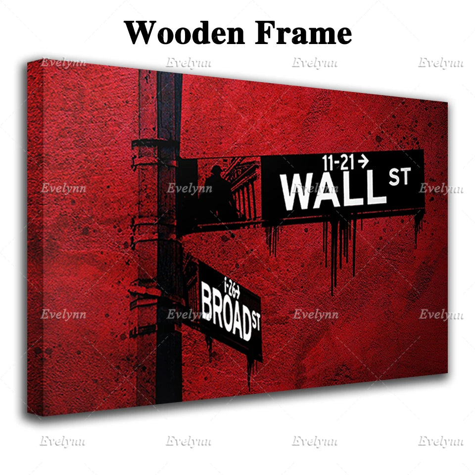 Red Wall St. Canvas Wall Art Poster| Office Decor | Investor,Stock Market,Bitcoin,Crypto,Day Trader | Wall Street Floating Frame