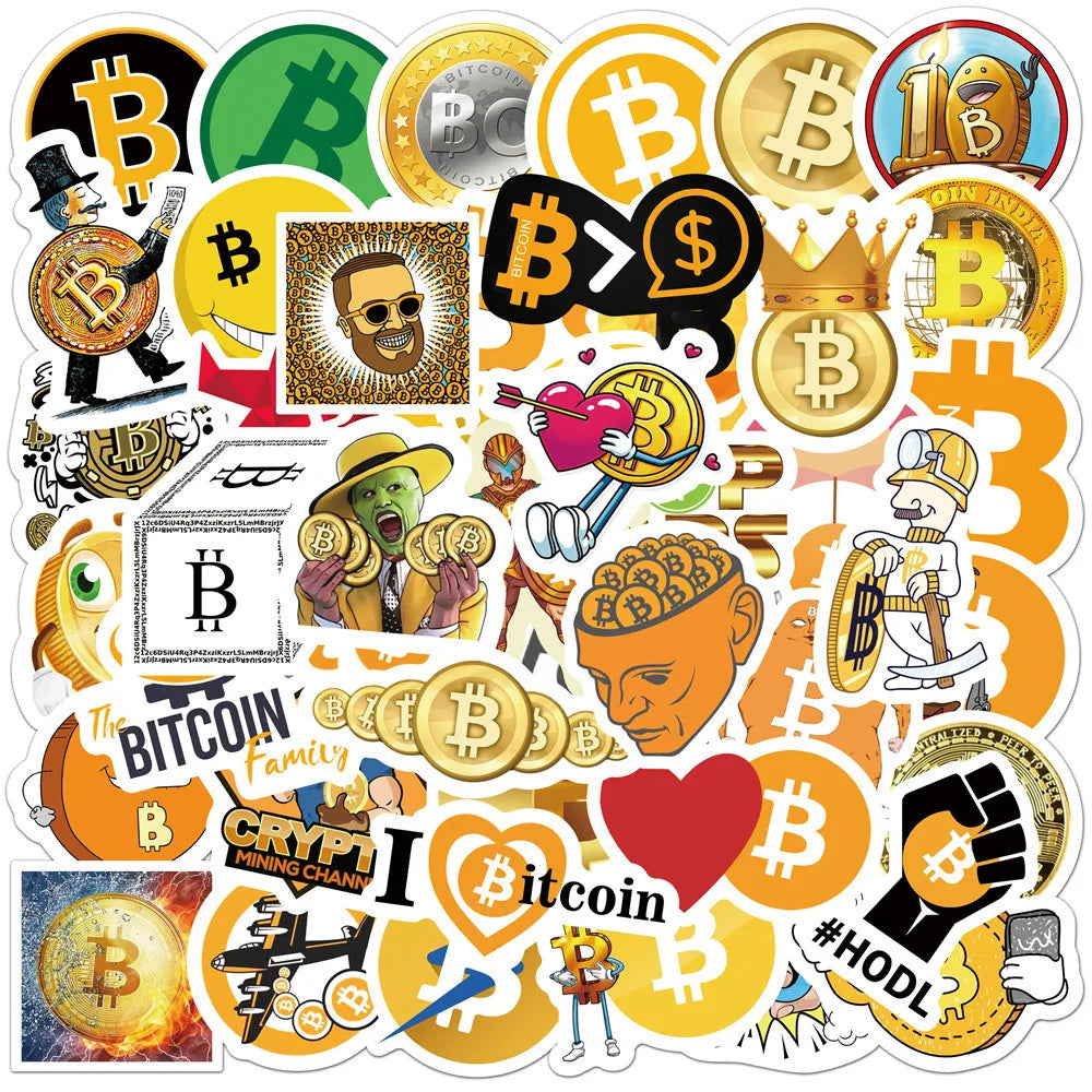 10/30/50 pegatinas de moneda digital Bitcoin