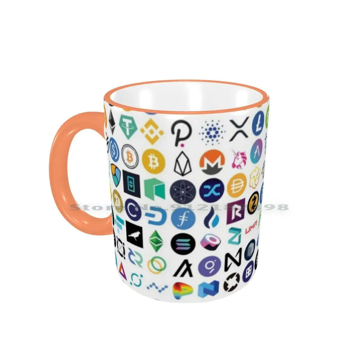 Tazas de cerámica con logotipos de criptomonedas, tazas de café, tazas de té con leche, patrones de criptomonedas, Ethereum, Chainlink, token Defi, Bitcoin, Btc, criptomonedas