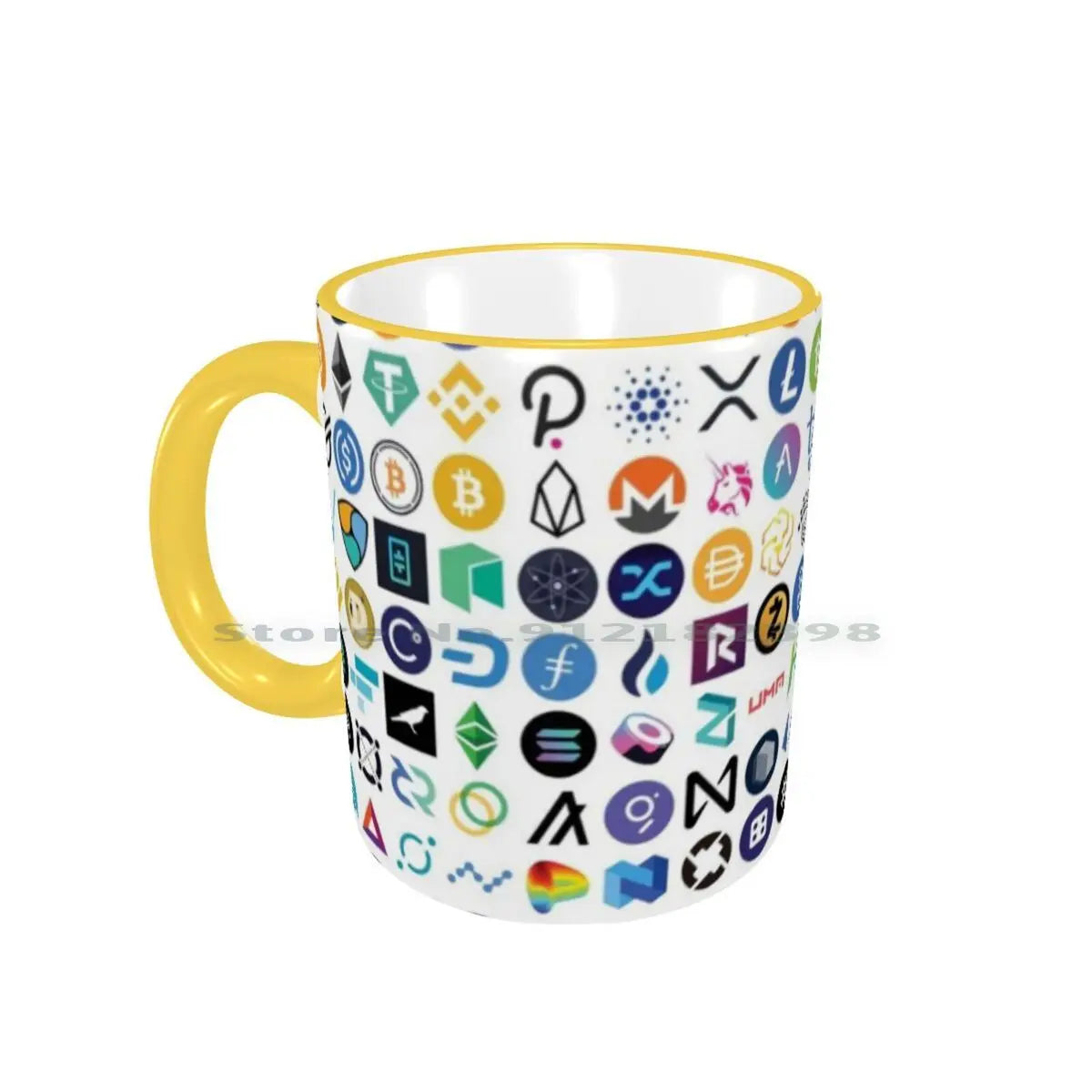 Tazas de cerámica con logotipos de criptomonedas, tazas de café, tazas de té con leche, patrones de criptomonedas, Ethereum, Chainlink, token Defi, Bitcoin, Btc, criptomonedas