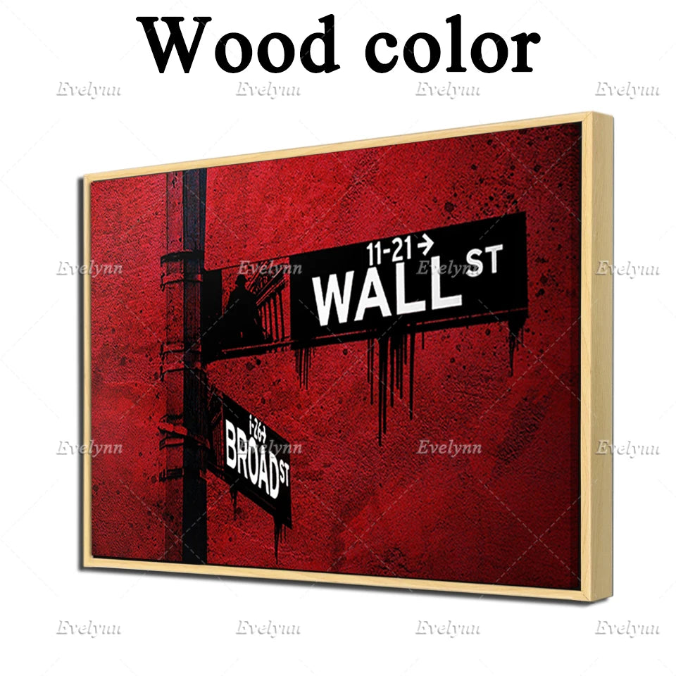 Red Wall St. Canvas Wall Art Poster| Office Decor | Investor,Stock Market,Bitcoin,Crypto,Day Trader | Wall Street Floating Frame