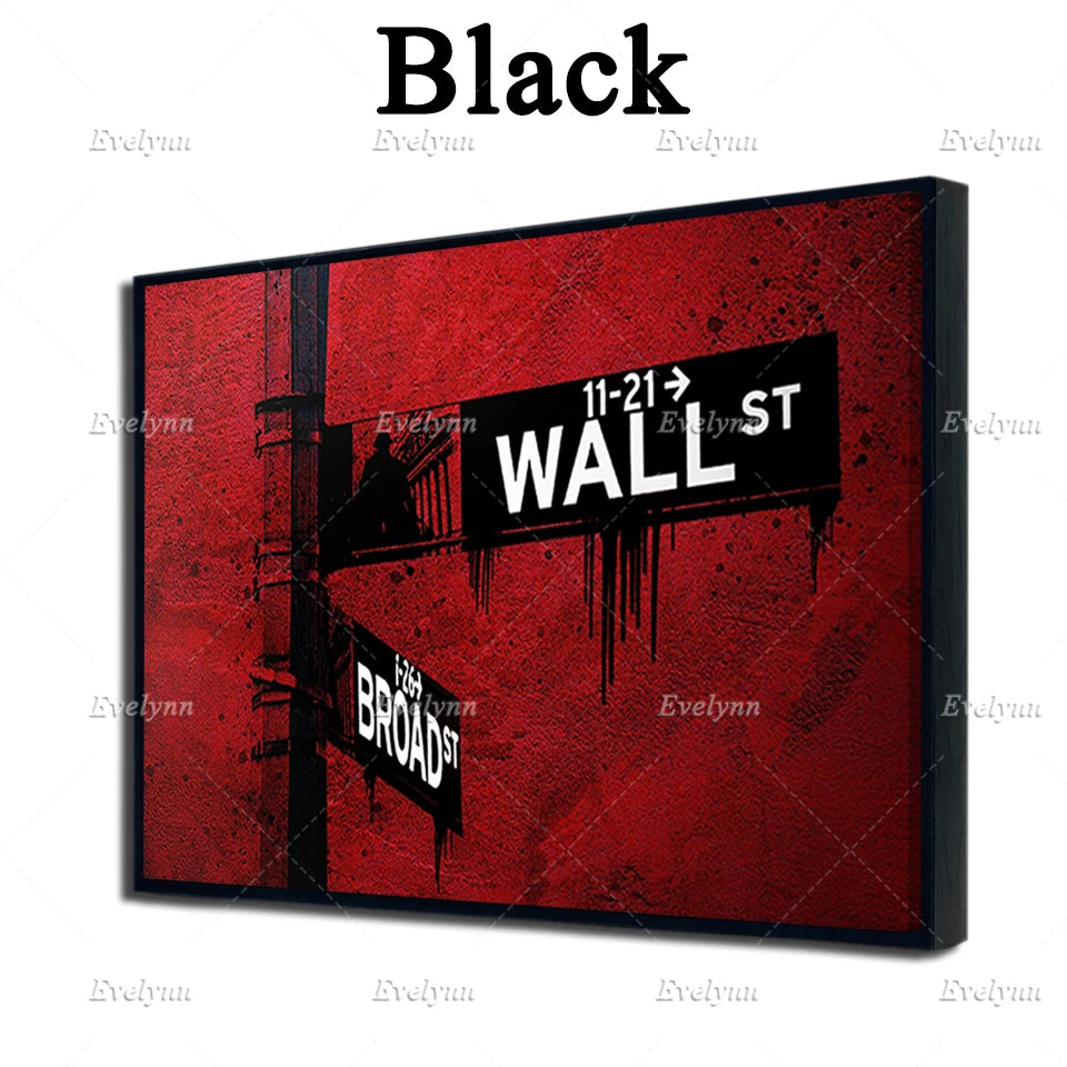 Red Wall St. Canvas Wall Art Poster| Office Decor | Investor,Stock Market,Bitcoin,Crypto,Day Trader | Wall Street Floating Frame