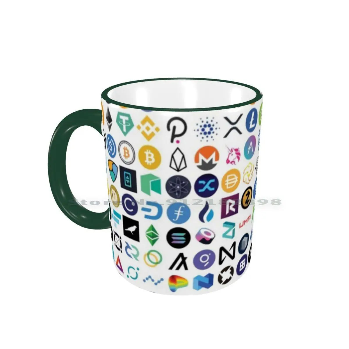 Tasses en céramique avec logos cryptographiques, tasses à café, tasse à thé au lait, motif cryptographique, Eth, Ethereum, Chainlink, Defi, jeton, Bitcoin, Btc, Crypto