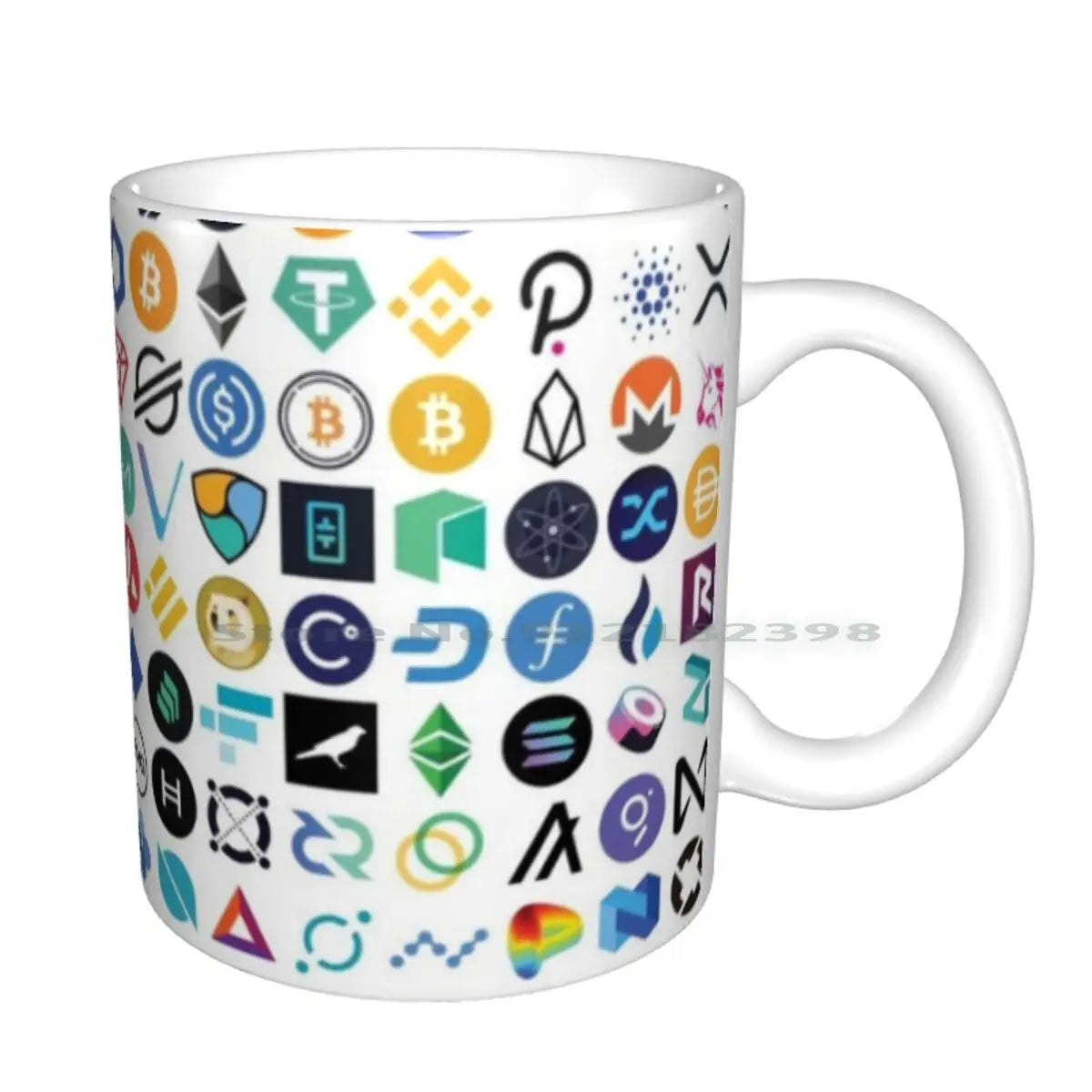 Tasses en céramique avec logos cryptographiques, tasses à café, tasse à thé au lait, motif cryptographique, Eth, Ethereum, Chainlink, Defi, jeton, Bitcoin, Btc, Crypto