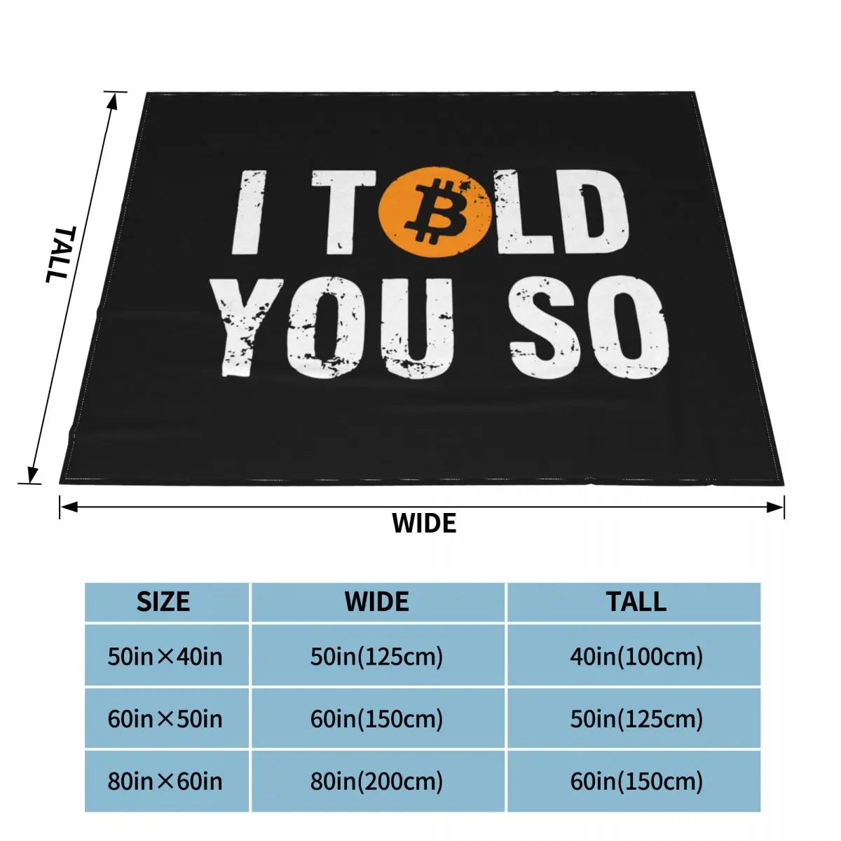 I Told You So Bitcoin Blanket Velvet Hodl Crypto Currency Portable Lightweight Throw Blanket for Home Travel Plush Thin Quilt