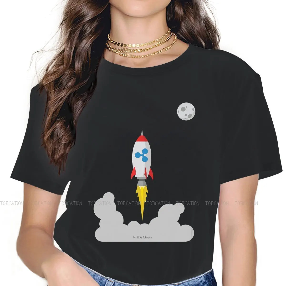 Ripple XRP Rocket Spaceship Women Tshirts Crypto Cryptocurrency Grunge Vintage Female Clothing Large Cotton Graphic Streetwear