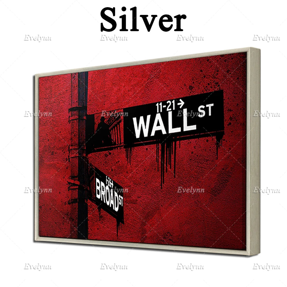 Red Wall St. Canvas Wall Art Poster| Office Decor | Investor,Stock Market,Bitcoin,Crypto,Day Trader | Wall Street Floating Frame