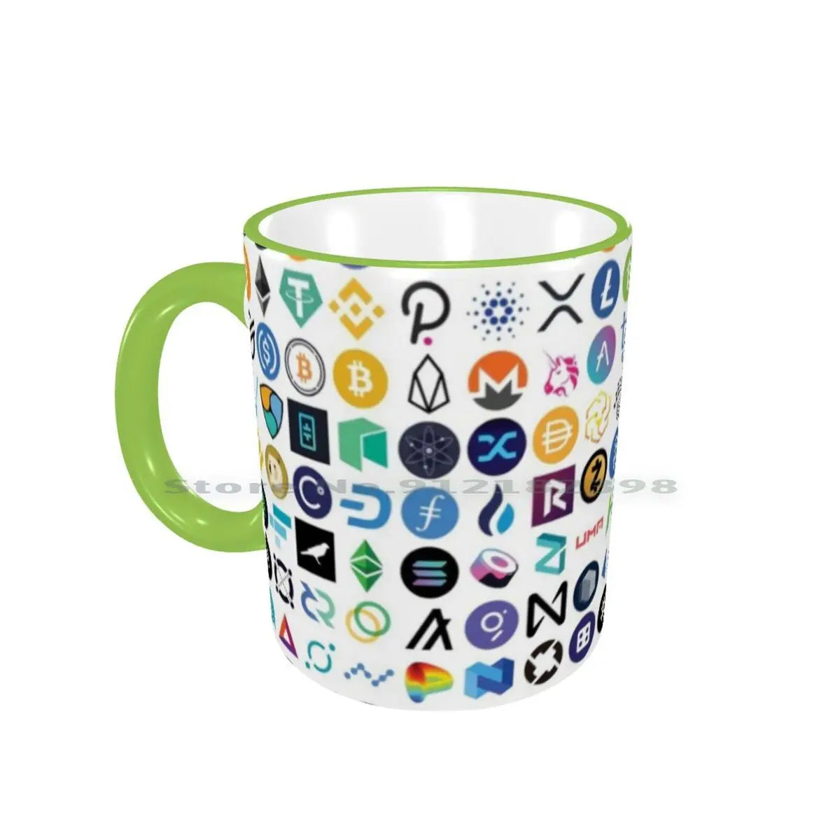 Tasses en céramique avec logos cryptographiques, tasses à café, tasse à thé au lait, motif cryptographique, Eth, Ethereum, Chainlink, Defi, jeton, Bitcoin, Btc, Crypto