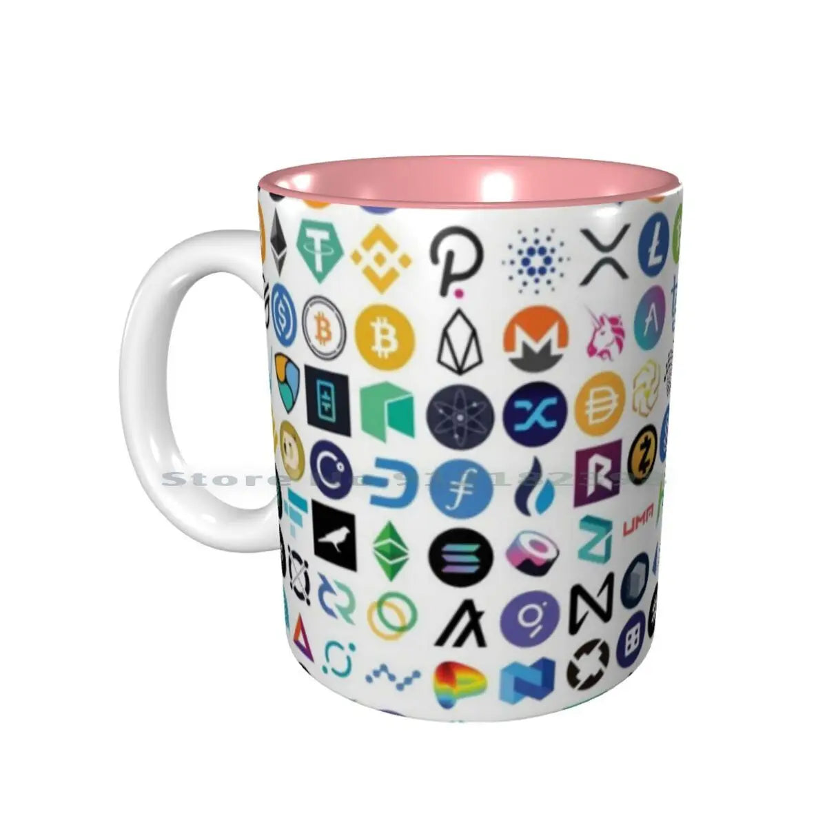 Tazas de cerámica con logotipos de criptomonedas, tazas de café, tazas de té con leche, patrones de criptomonedas, Ethereum, Chainlink, token Defi, Bitcoin, Btc, criptomonedas