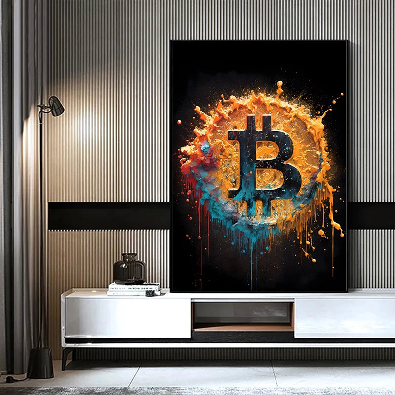 Modern Splatter Bitcoin Ethereum Poster ETH BTC Crypto Virtual Coins Canvas Painting Wall Art Prints Office Room Home Decor