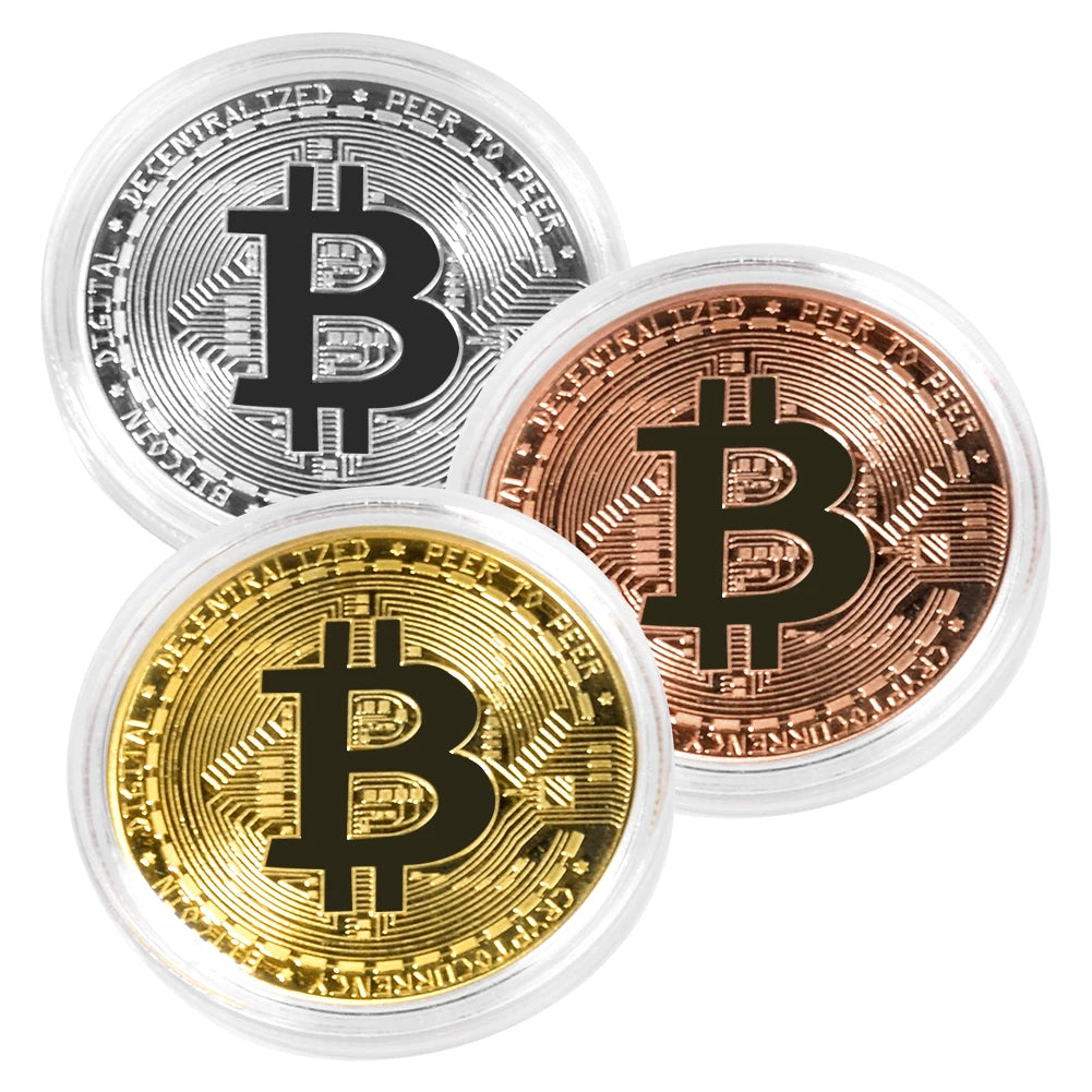 3Pcs Gold Plated Bitcoin Coin Collectible Art Collection Gift Physical Commemorative Casascius Bit BTC Metal Antique Imitation