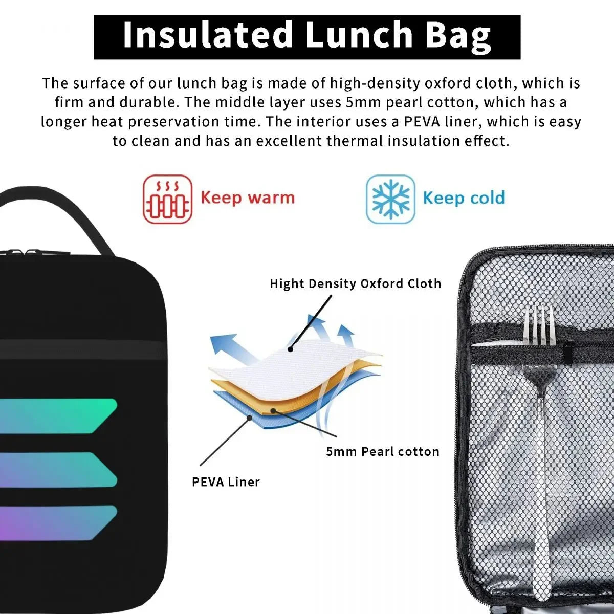 Solana Cryptocurrency - Solana SOL Lunch Bags Insulated Lunch Tote Thermal Bag Leakproof Picnic Bags for Woman Work Children