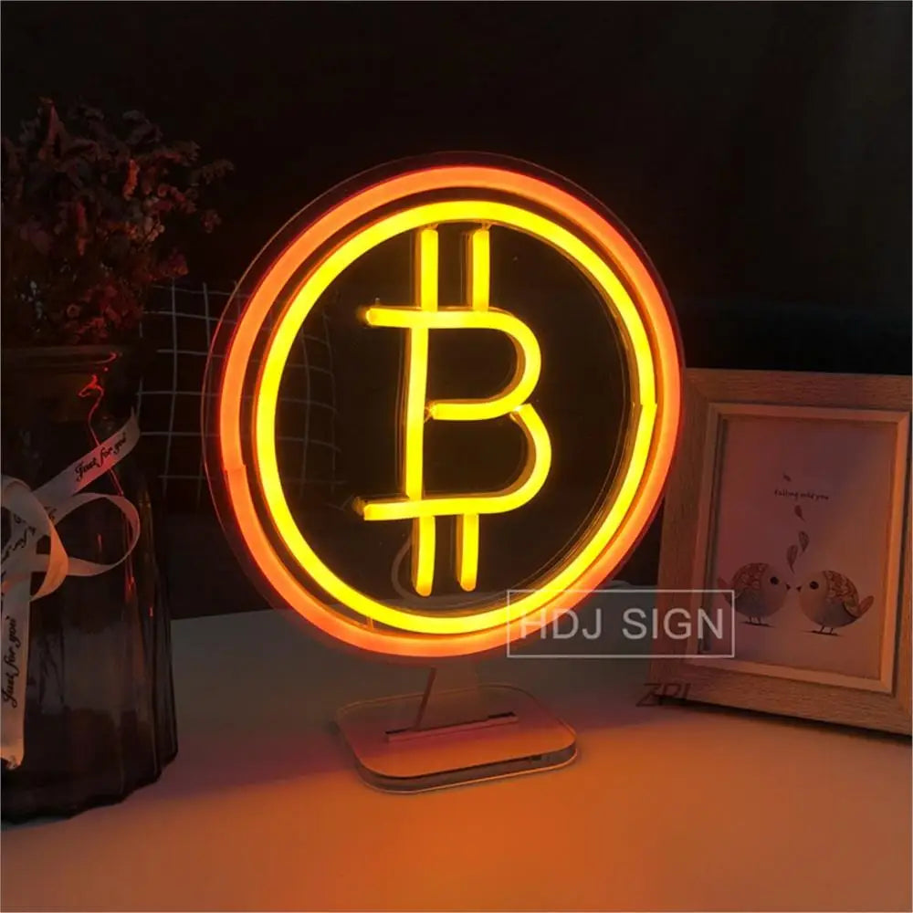 Panneau néon personnalisé Bitcoin LED Panneaux Décoration murale amusante pour chambre à coucher, maison, bar, café, magasin, salle de jeux, jardin, cadeau lumineux au néon