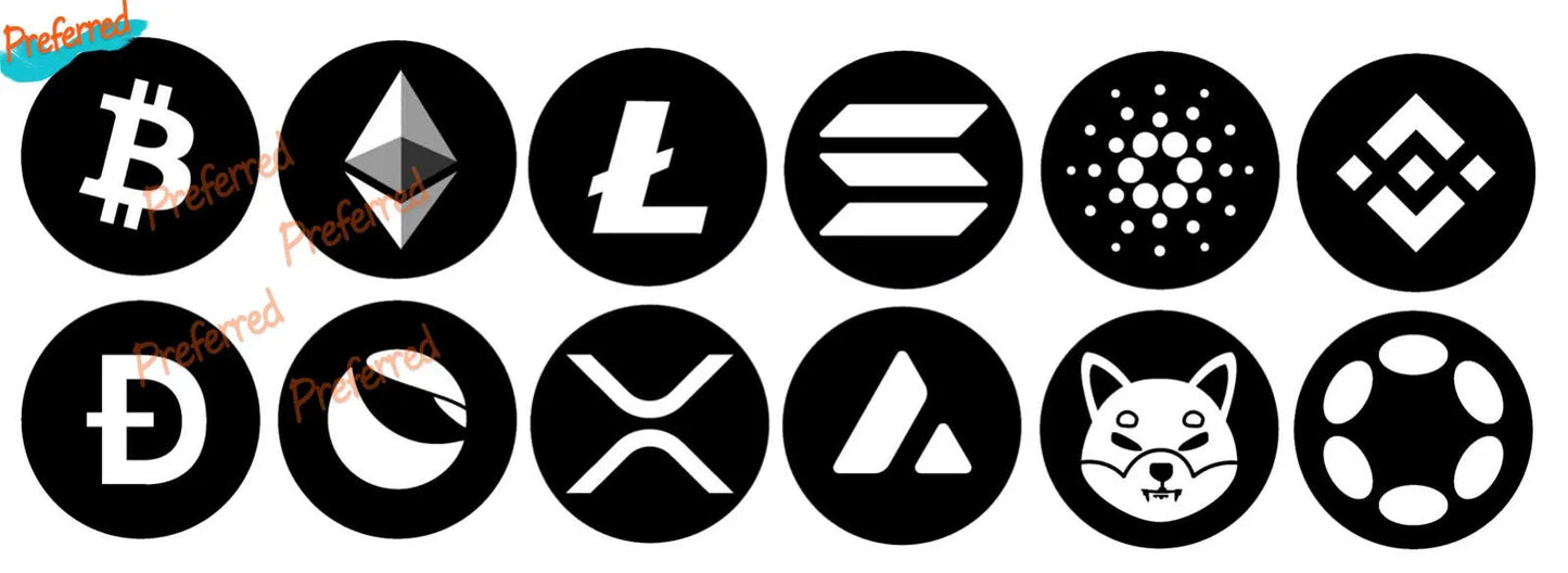 12 Pack Top Crypto Stickers Bitcoin XRP Cardano Doge ETH Car Stickers Cryptocurrency Decals Motorcycle Car Racing Vinyl Decals