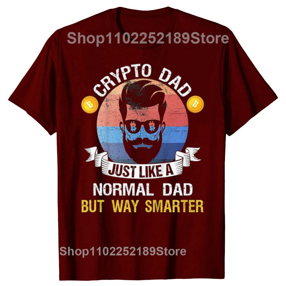 Camisetas gráficas divertidas de papá criptográfico Bitcoin como un papá normal para hombres, camiseta informal de gran tamaño, camiseta holgada de gran tamaño 100 % algodón