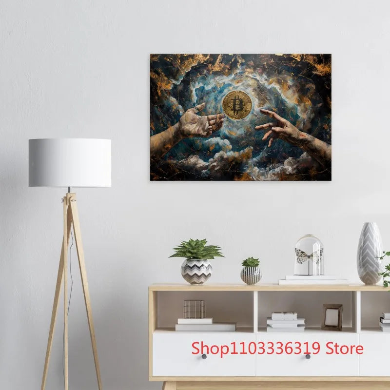 Póster de arte moderno sobre la creación de criptomonedas Bitcoin, impresiones en lienzo, cuadros de pared para la decoración del hogar y la sala de estar