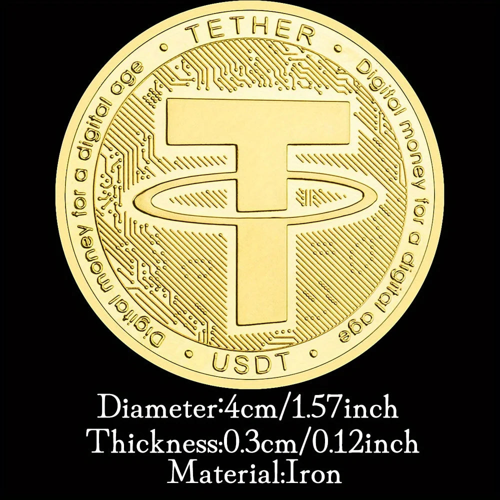 Pièce physique de crypto-monnaie USDT Tether USD Pièce cryptographique plaquée or à collectionner Cadeau souvenir Pièce commémorative