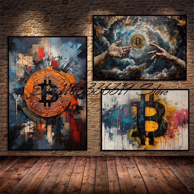 Póster de arte moderno sobre la creación de criptomonedas Bitcoin, impresiones en lienzo, cuadros de pared para la decoración del hogar y la sala de estar