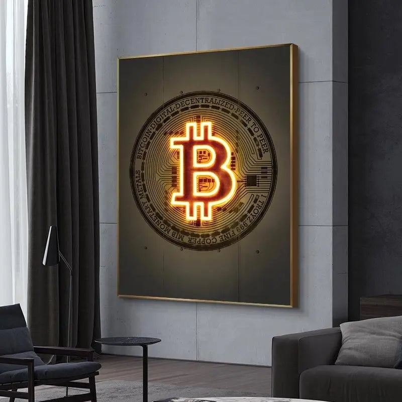 Neon Bitcoin Bull Crypto Gold Wall Art