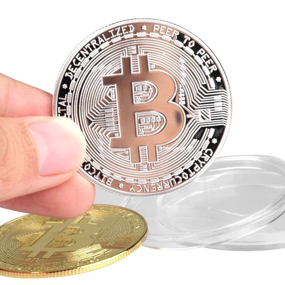 3Pcs Gold Plated Bitcoin Coin Collectible Art Collection Gift Physical Commemorative Casascius Bit BTC Metal Antique Imitation