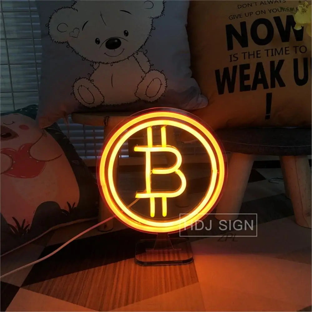 Panneau néon personnalisé Bitcoin LED Panneaux Décoration murale amusante pour chambre à coucher, maison, bar, café, magasin, salle de jeux, jardin, cadeau lumineux au néon