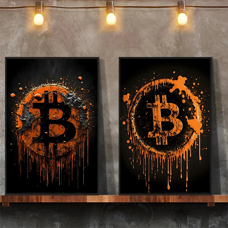 Modern Splatter Bitcoin Ethereum Poster ETH BTC Crypto Virtual Coins Canvas Painting Wall Art Prints Office Room Home Decor