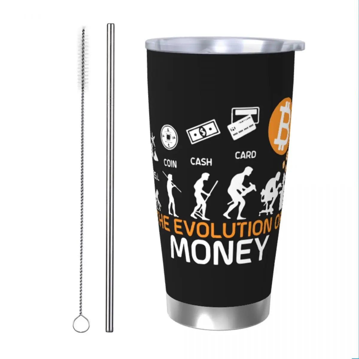 L'évolution de l'argent Bitcoin Tumbler Tasses à café isolées sous vide pour crypto-monnaie Bouteilles d'eau pour voyage en plein air