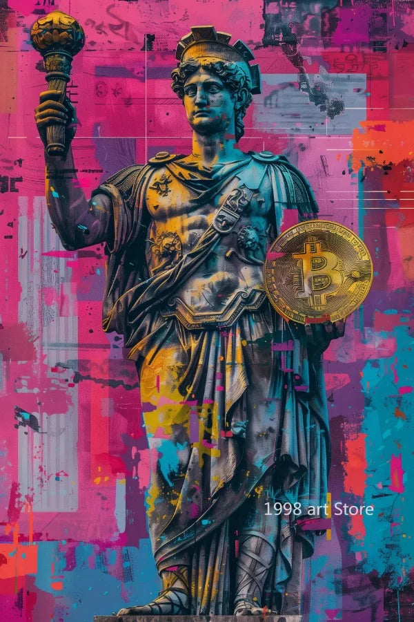 Modern The Creation of Bitcoin Crypto Greek God Portrait Art Poster Canvas Painting Wall Prints Picture Living Room Home Decor