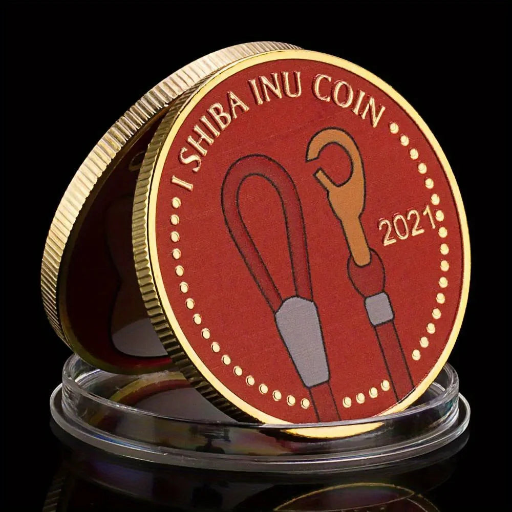 Moneda SHIBA Inu Dogecoin Killer (SHIB) CRYPTO Moneda roja física chapada en oro de metal Monedas de recuerdo Doge Killer