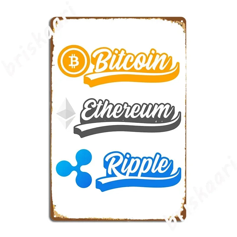 Bitcoin Ethereum Ripple Xrp Sticker Pack Metal Plaque Poster Mural Painting Club Bar Wall Cave Personalized Tin Sign Poster