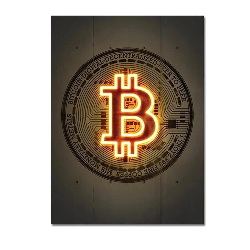 Neon Bitcoin Bull Crypto Gold Wall Art