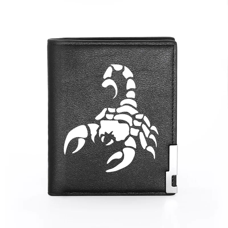 Portefeuille en cuir imprimé scorpion tendance et tendance pour homme et femme, porte-monnaie fin pour cartes de crédit