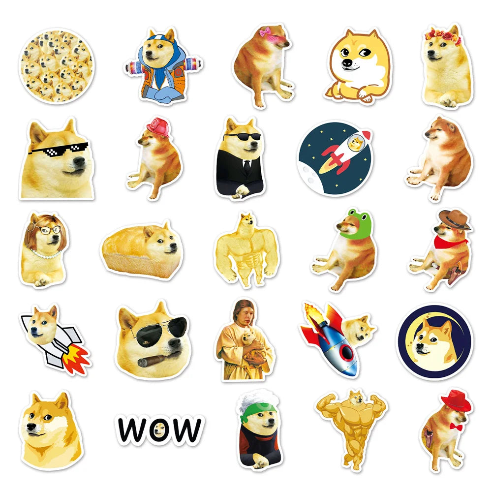 50PCS New Doge Dog Funny Shiba Inu Expression Pack Sticker Suitable for Luggage Laptop iPad Skateboard Mobile Phone Laptop Stick