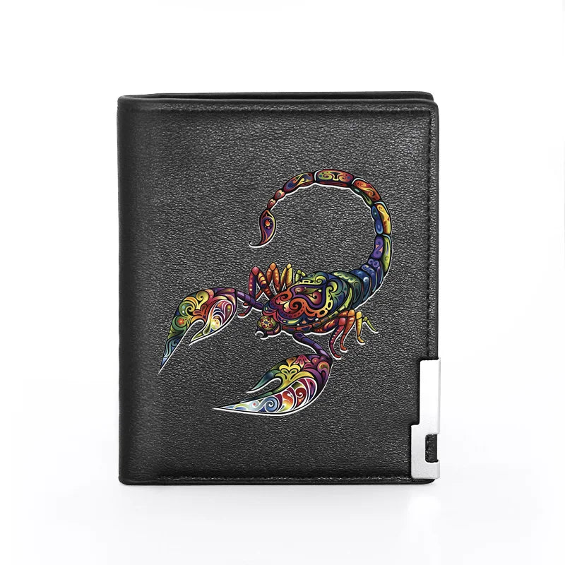 Portefeuille en cuir imprimé scorpion tendance et tendance pour homme et femme, porte-monnaie fin pour cartes de crédit