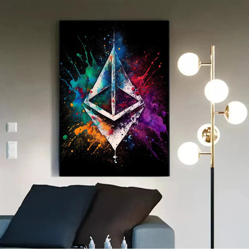 Modern Splatter Bitcoin Ethereum Poster ETH BTC Crypto Virtual Coins Canvas Painting Wall Art Prints Office Room Home Decor