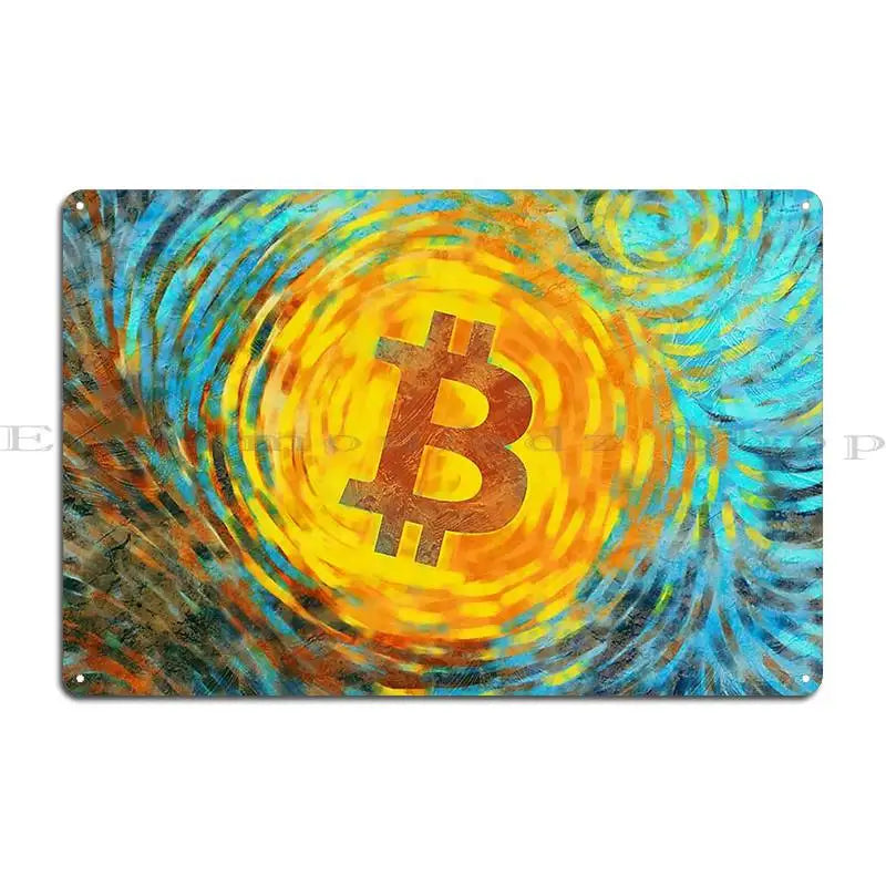 Van Gogh Bitcoin Edition Crypto Logo Art Metal Sign Garage Garage Wall Plaque Wall Print Tin Sign Poster