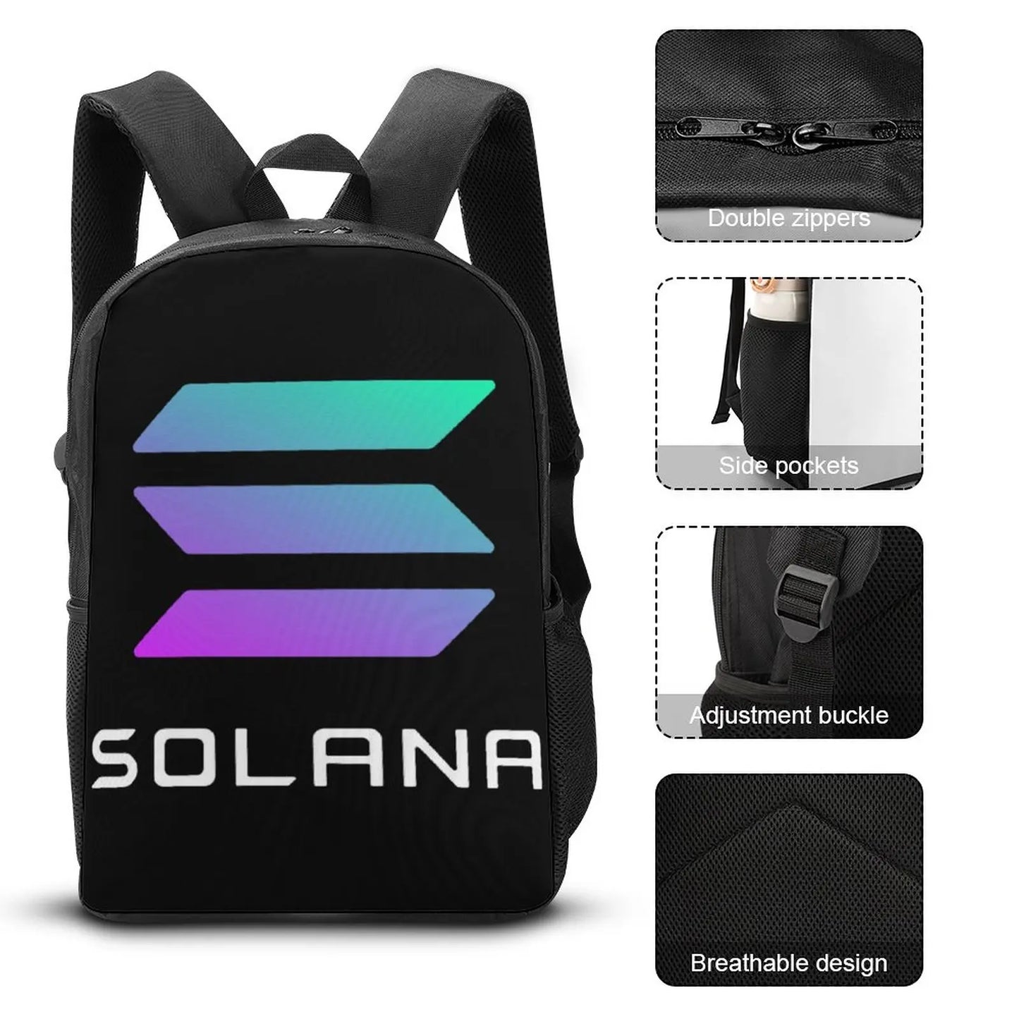 3 in 1 Set 17 Inch Backpack Lunch Bag Pen Bag Solana SOL Secure Unique Cozy Picnics Lunch Tote