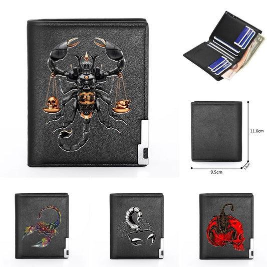 Cool Fashion Scorpion Design Theme Printing Leather Wallet Men Women Billfold Slim Credit Card Holders Short Purses