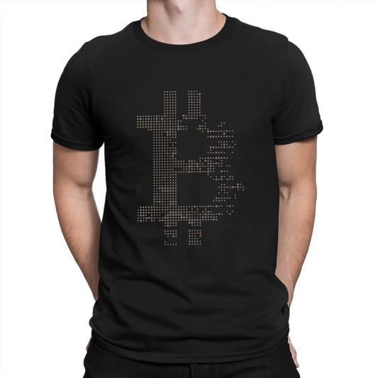 Camiseta con gráfico de Bitcoin y cadena de bloques gris, cuello redondo, poliéster, ropa de calle