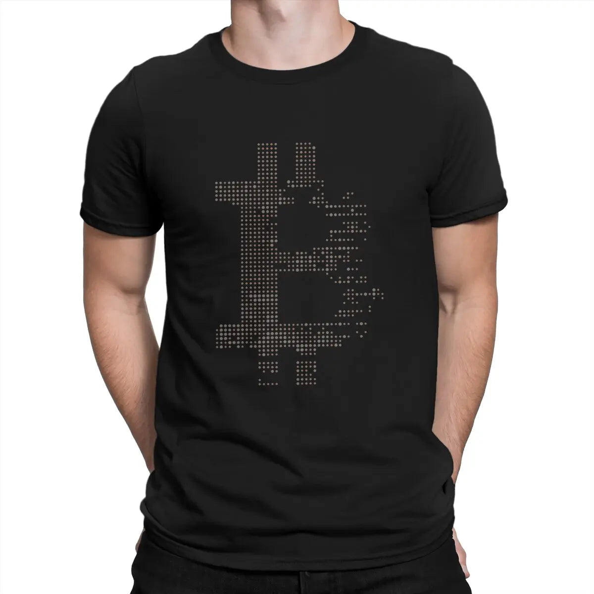 T-shirt gris Blockchain Bitcoin T-shirt graphique à col rond en polyester streetwear