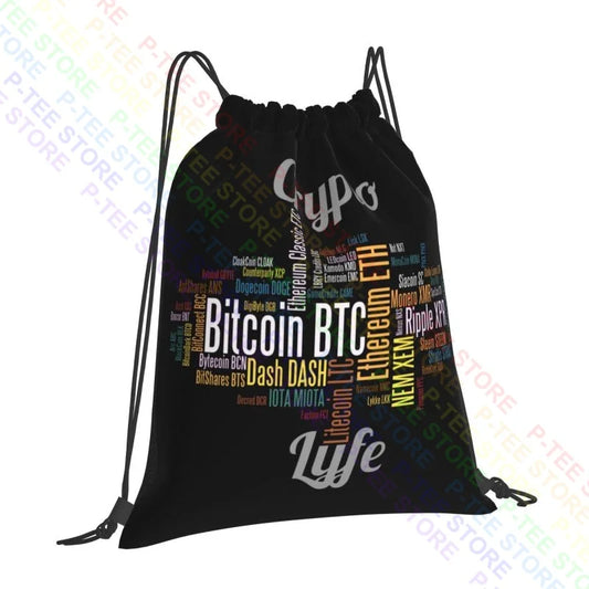 Crypto Lyfe Deluxe Bitcoin Etherium Doge Coin Drawstring Bags Gym Bag Fashion Schoolbag Gymnast Bag Bags For Travel