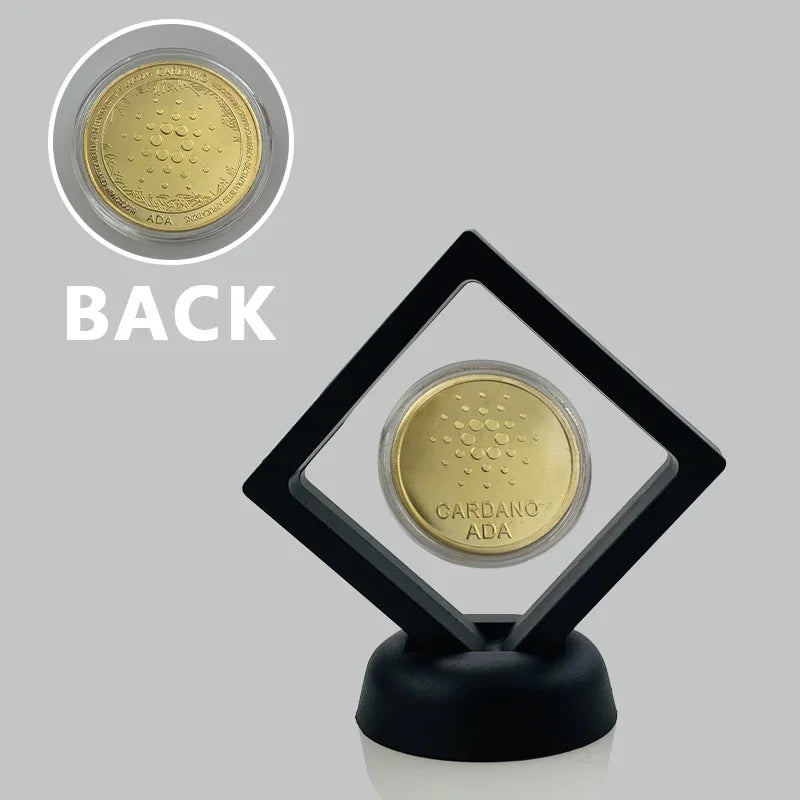 Moneda de metal conmemorativa con soporte para exhibición, criptomoneda Dogecoin, Ada, Cardano, Bitcoin, Litecoin, Ethereum